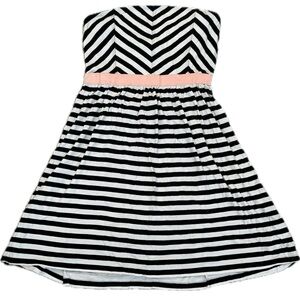 Roxy Black and White Striped Dress with Pink Accent